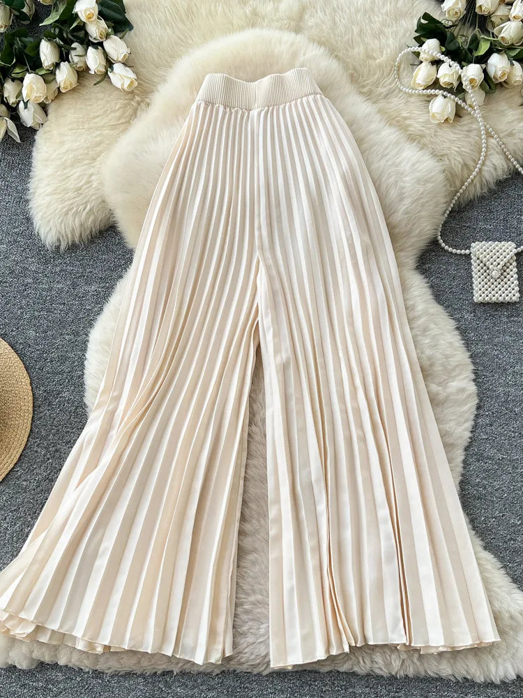 Korean version light mature style high waisted pleated wide leg pants women's spring commuting loose high-end fashion pants