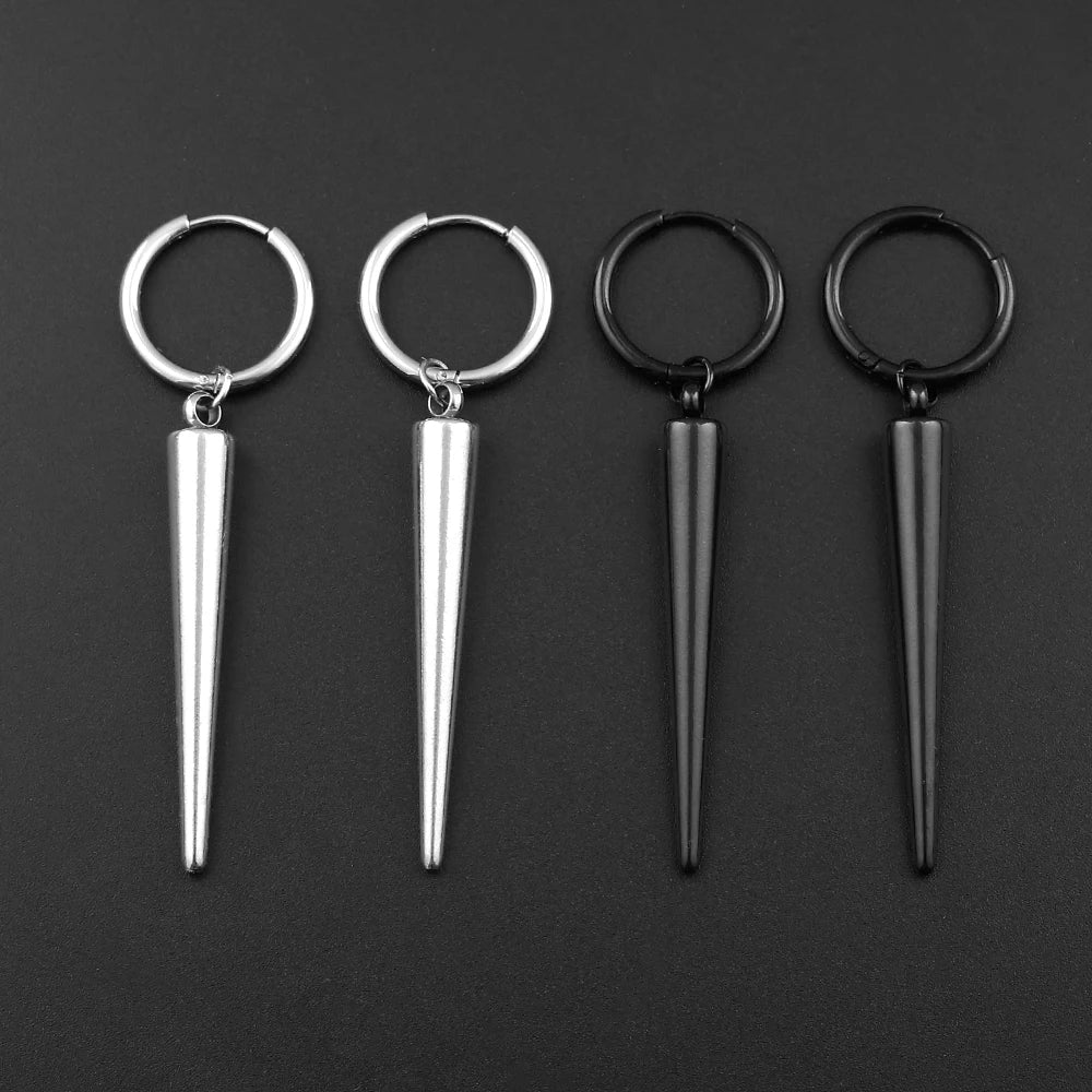 Gothic Silver Color Rivet Drop Earrings for Women Men Punk Hip Hop Metal Geometric Cone Pendant Earrings Y2K Party Jewelry Gift