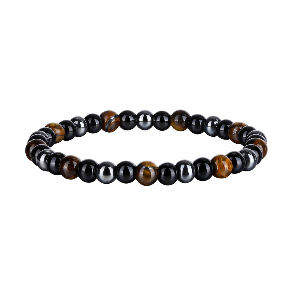 6/8/10mm Black Natural Stone Beaded Bracelets for Men,Obsidian Hematite Tiger Eye Beads Bracelets,Health Protection Soul Jewelry