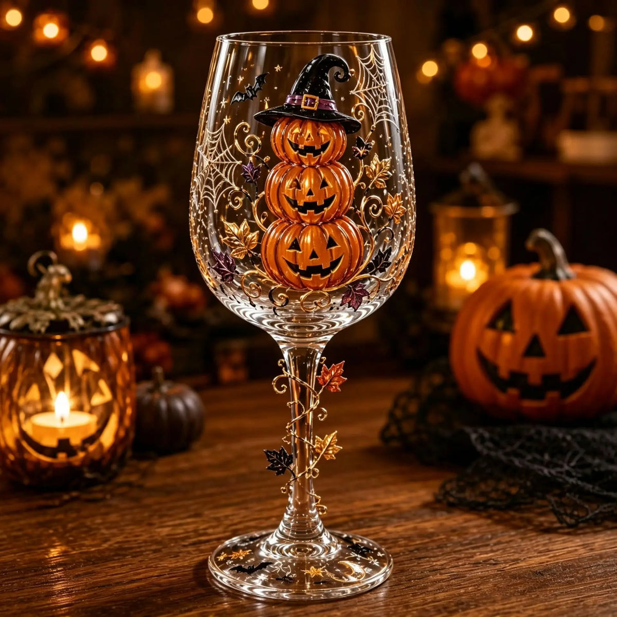 Spooky Halloween Wine Goblet with Sticker Design Witch Ghost Pumpkin Cat Decorative Stemmed Glass for Party Home Bar