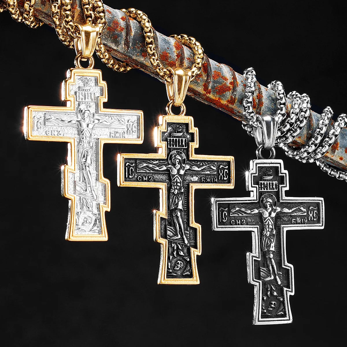 PENDRA INRI Jesus Cross Steel Necklace