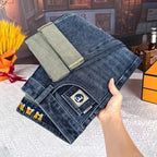 Men's Cropped Jeans Slim Fit Korean Trendy 2026 Spring Summer Blue Youth Trendy High-end Motorcycle Pants Men Man Trousers