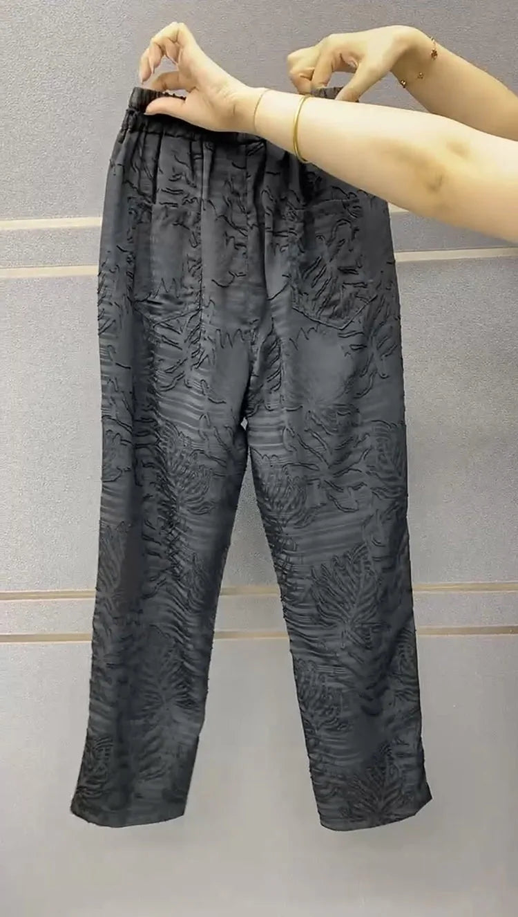 Lace hollowed out cropped pants women summer 2024 thin slim small foot Harlan pants loose and high waist versatile casual pants