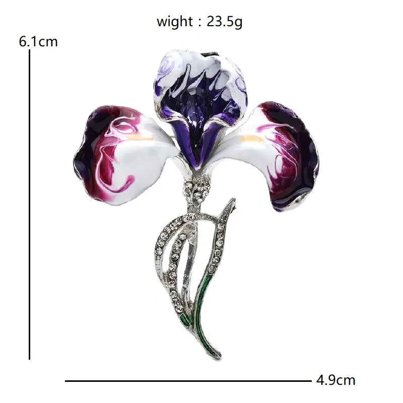 PENDRA Orchidia Enamel Rhinestone Orchid Brooch