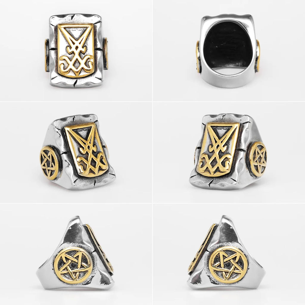 PENDRA Lucifer Satan Pentagram Steel Ring