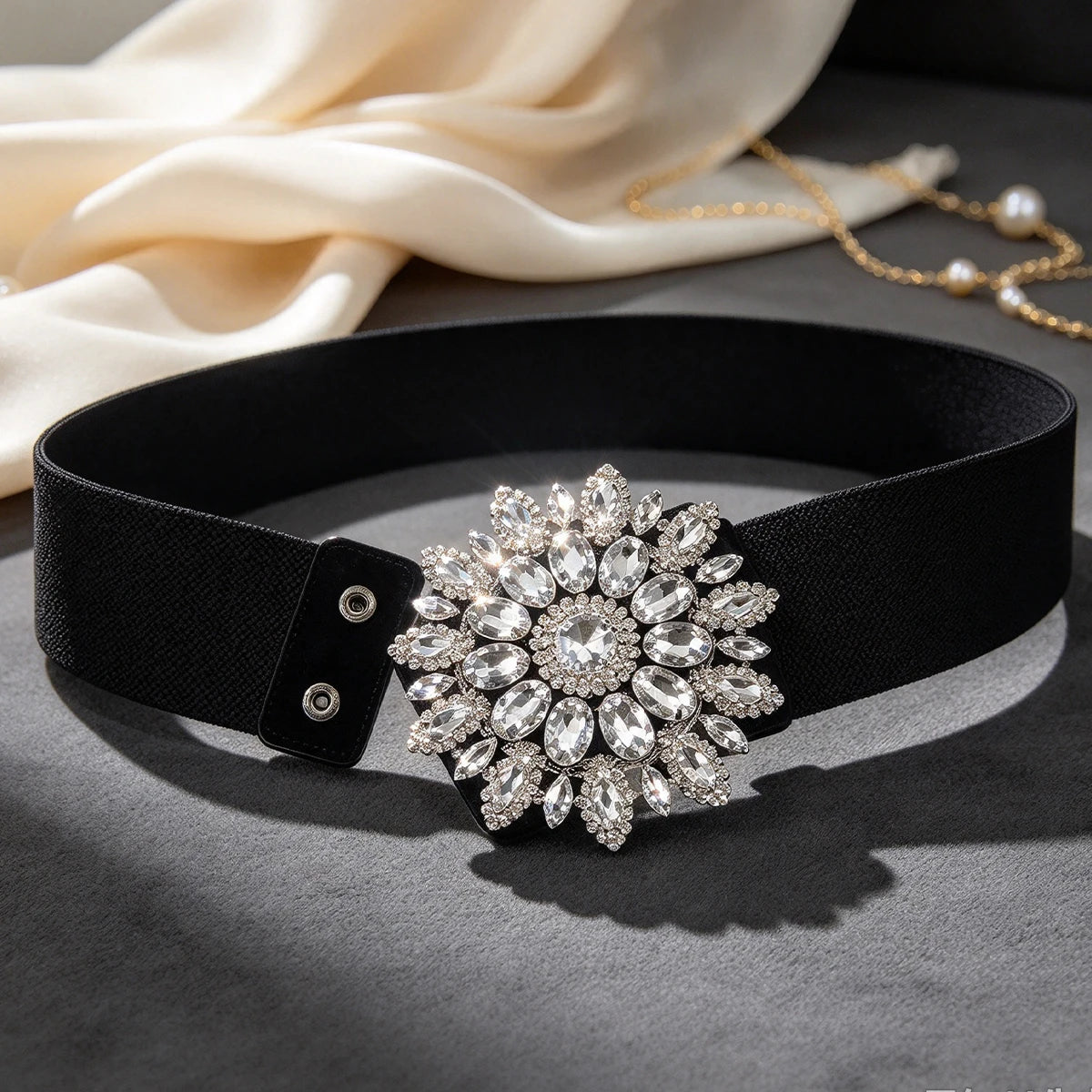 Flower Rhinestone Beaded Elastic Cummerbunds Female Dress Corsets Waistband for Women Elegant Wide Belts Decoration Plus Size