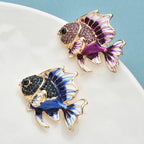 PENDRA Finlet 2-Color Rhinestone Enamel Fish Brooch