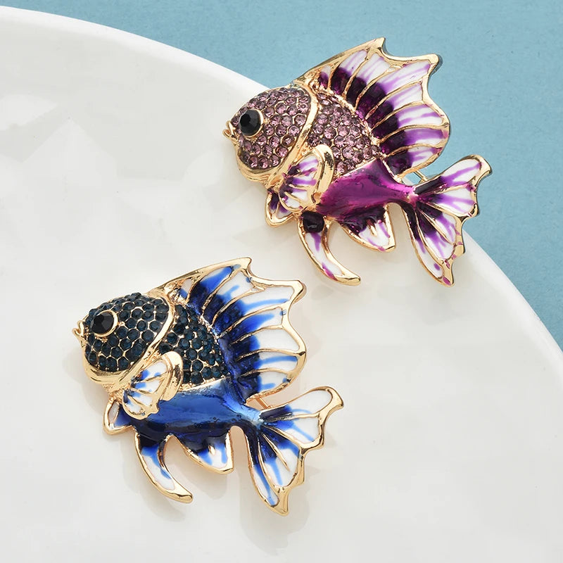 PENDRA Finlet 2-Color Rhinestone Enamel Fish Brooch