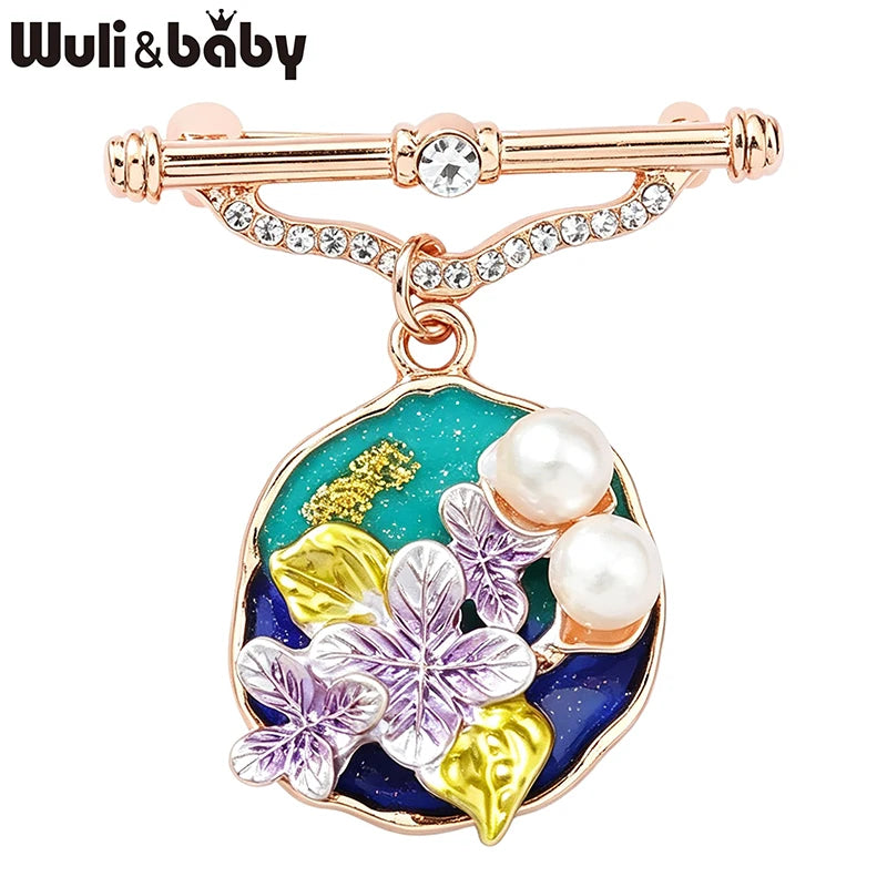 PENDRA Pearlfleur Natural Pearl Oil-Painting Flower Brooch