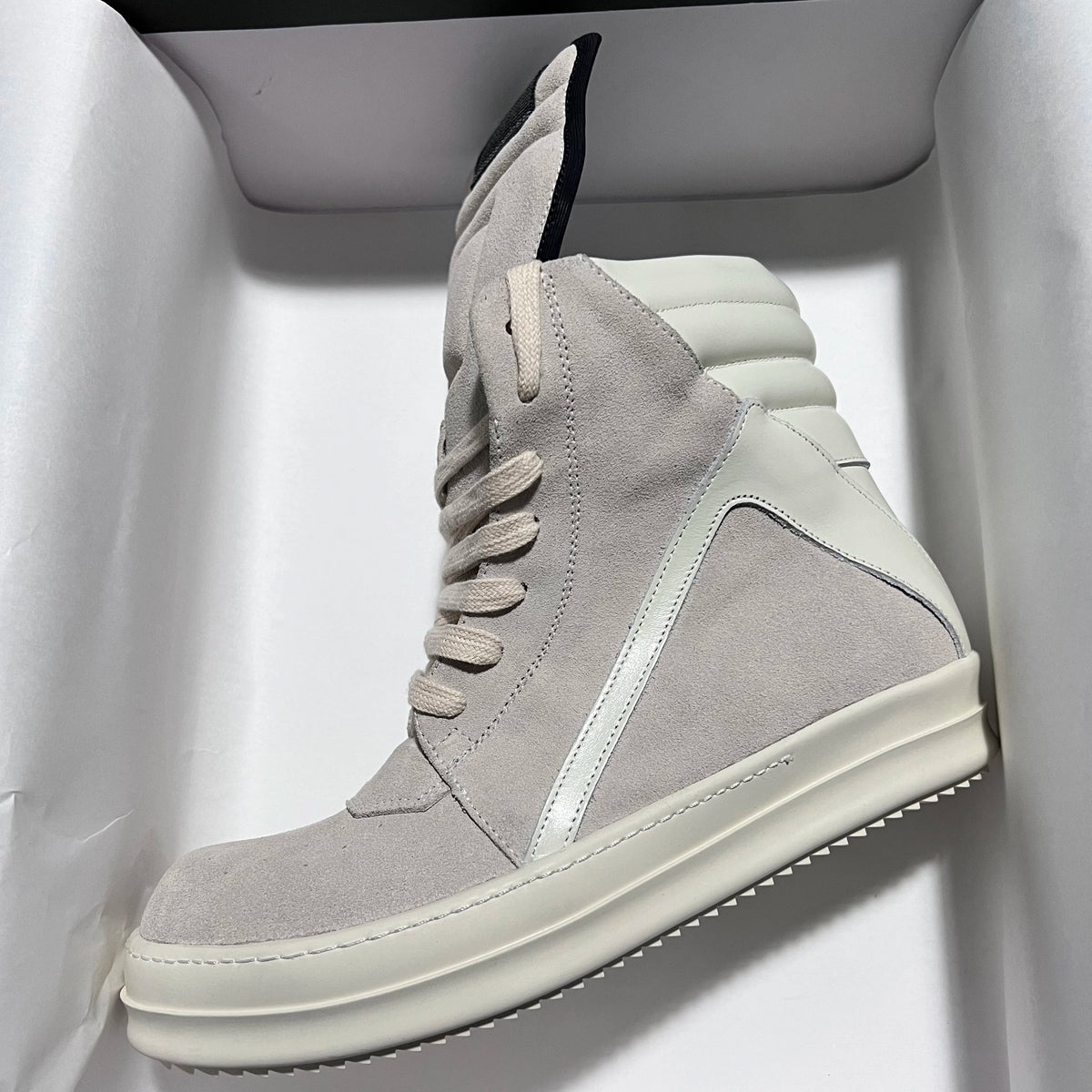 PENDRA Ash Geobasket Grey Cow-Suede High-Top Zip Thick-Sole Ankle Boots