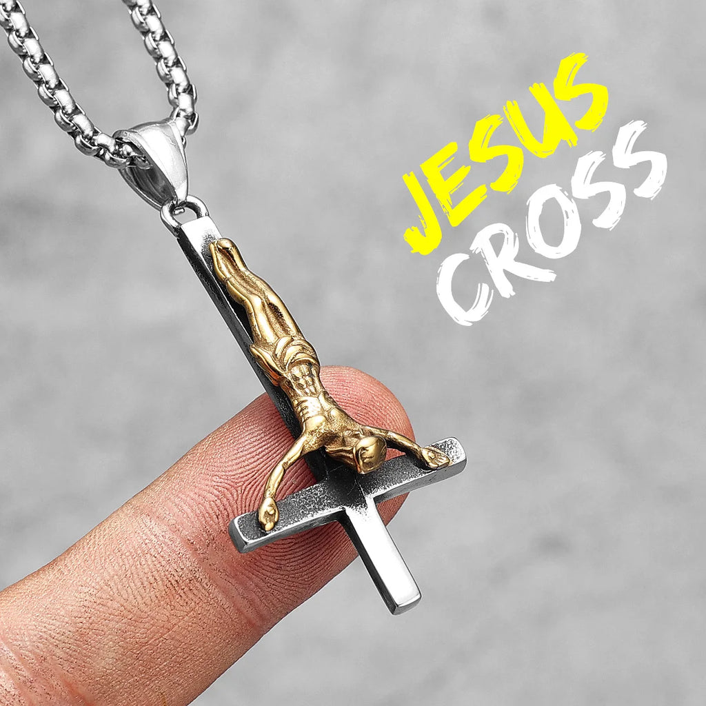 PENDRA Handstand Jesus Cross Steel Necklace