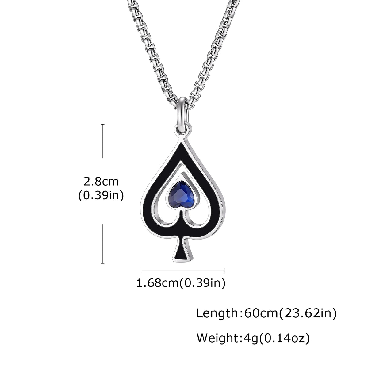 Ace of Spades Necklace for Men,Blue Stone Stainless Steel Spade A Pendant Necklace,Hip Hop Punk Rocker Jewelry Gift