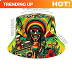 PENDRA Hip-hop Jamaican Character Print Double-sided Bucket Lightweight Fisherman Bucket Hat
