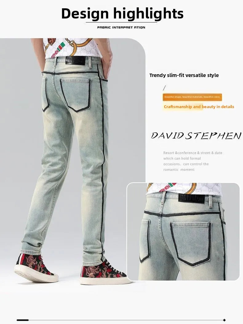 Luxury Brand Clothes 2026 Summer New Washed Retro Jeans Men's Trendy Brand High-end Fashion Small Feet Casual Pants