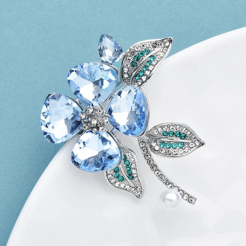 PENDRA Azure Crystal Floral Brooch