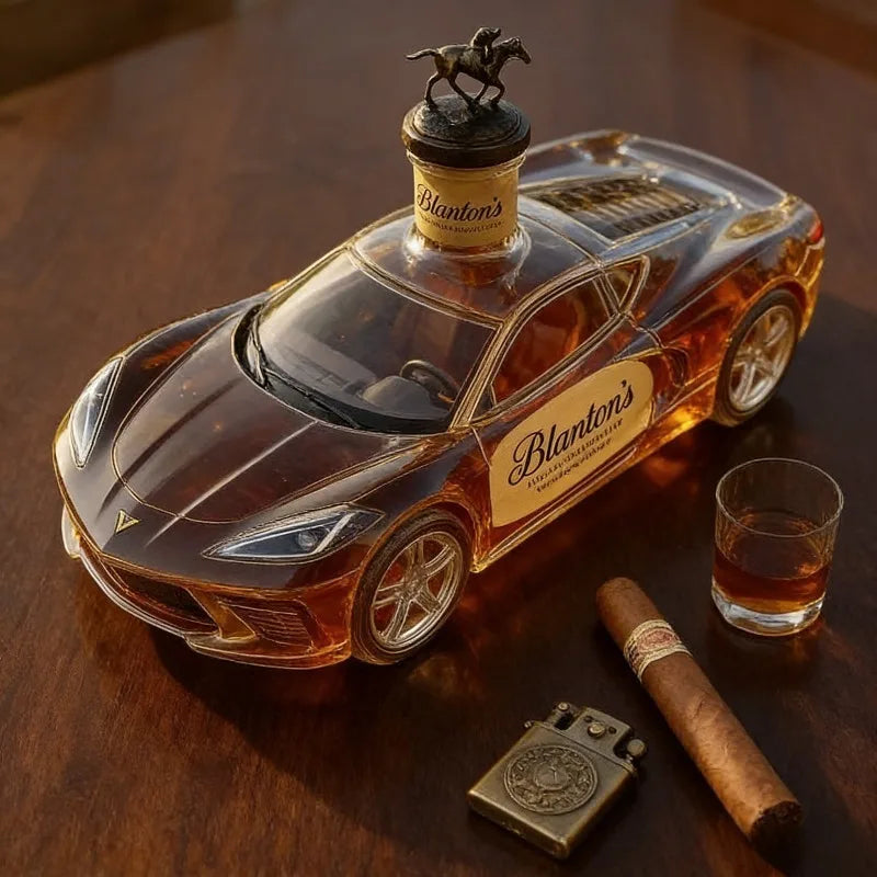 Collectible Crown Royal Style Sports Car Whiskey Decanter, Amber Glass Liquor Bottle for Man Cave & Racing Fan Gifts