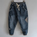 Loose Elastic Waist Denim Jeans Spring Autumn Spliced Harem Pants Men's Casual Pants 2024 Korean New Stretch Baggy Cargo Jeans