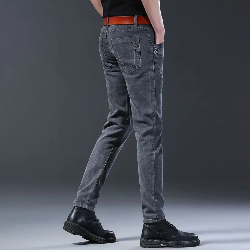 Denim Winter Velvet Thickened Slim-fitting Small Feet Elastic Casual Warm Men's Pants Cotton Trousers Jeans for Men Streetwear