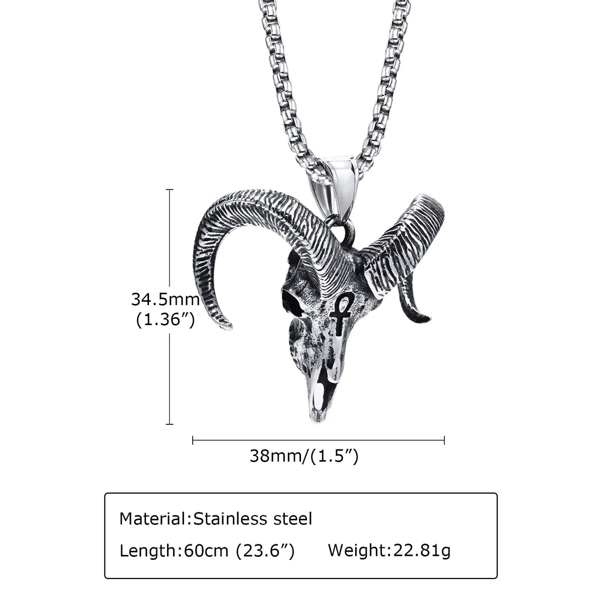 Satanic Goat Head Skull Pendant, Satan Stainless Steel Goth Punk Style Necklace,Satanic, Lucifer, Halloween, Devil