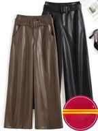PENDRA Belted High Waist Straight PU Leather Pants
