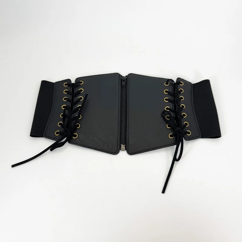 Lace Up Front Corset Belt For Women Punk Wide Belt Female Slimming Body Elastic Bustier Waistband Hip Hop Gothic Dress Girdle