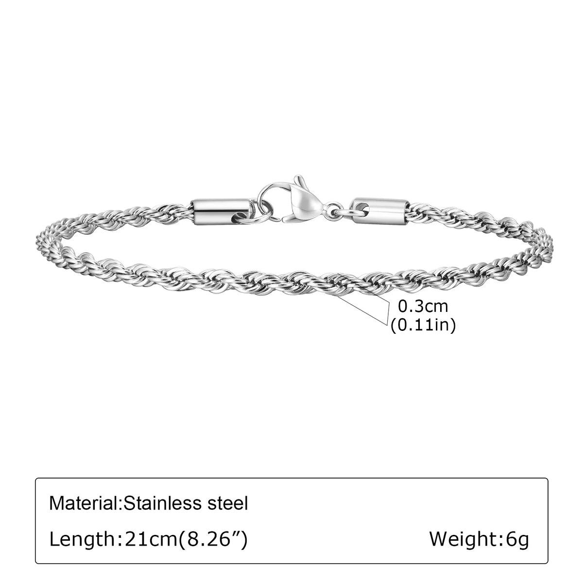 Punk Silver Color Men's Chain Bracelets,Hip Hop Stainless Steel Braided Link Wristband,Classic Metal Jewelry Gift for Him Dad