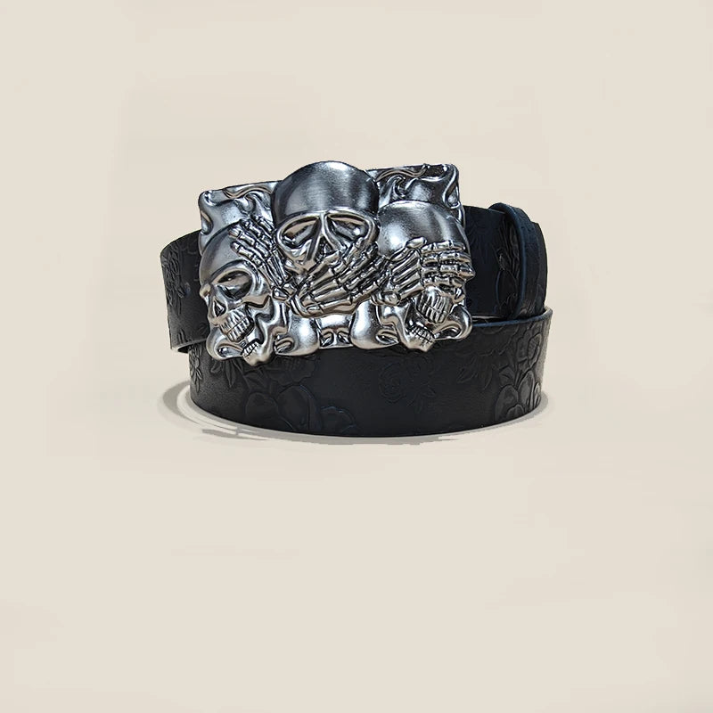 New Men's Trendy Belt Fashion Dark Style Personalized Skull Youth Punk Belt For Women Street Hip Hop Gothic  Jeans Waistband
