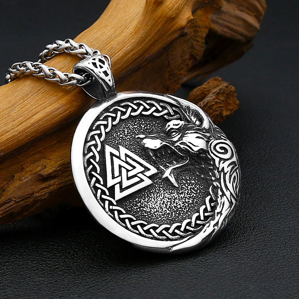 PENDRA Valkwolf Viking Valknut Wolf Pendant Necklace
