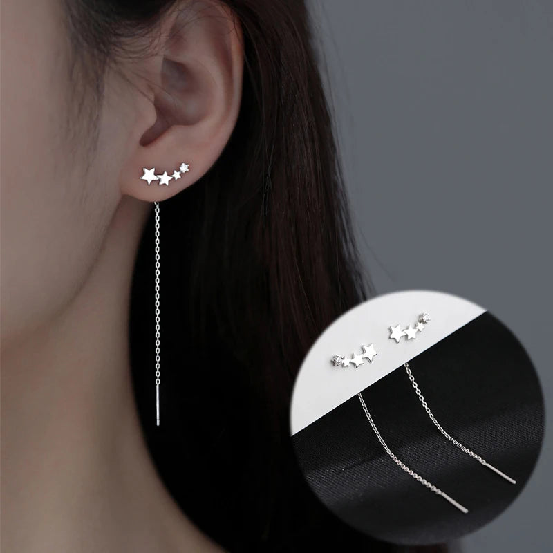 VENTFILLE Silver Drop Earrings for Women Long Tassel Box Chain Earrings Sweet Jewelry Dropshipping