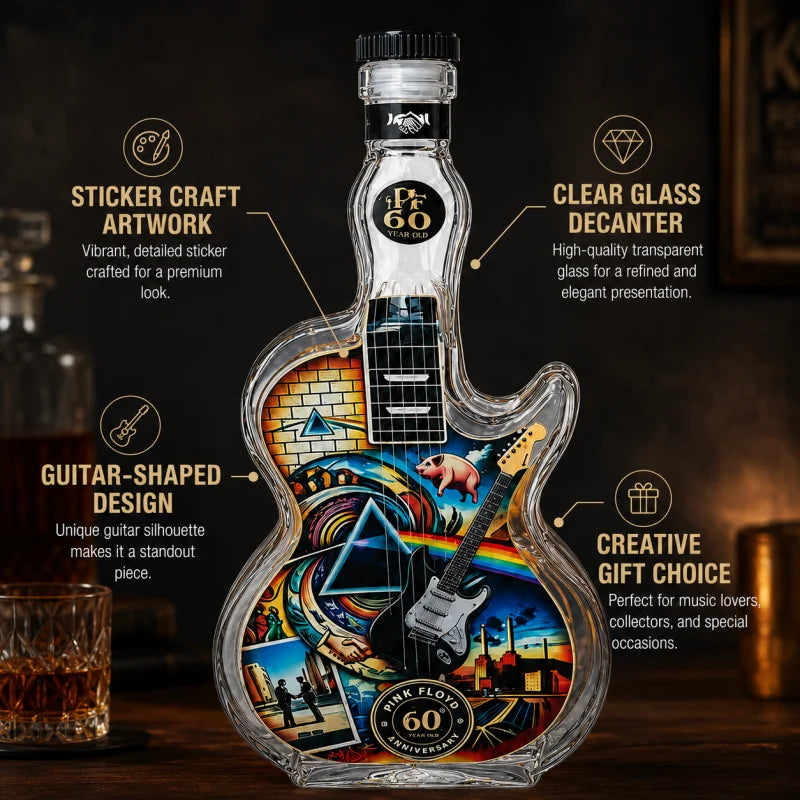 Pink Floyd  Rock Music Inspired Glass Whiskey Decanter Creative Guitar Liquor Bottle Collector Display Gift for Music Fans