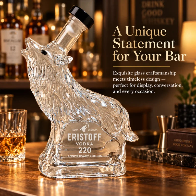 Creative Wolf‑Shaped Glass Decanter Clear Animal Wine Bottle for Liquor Whisky Vodka Home Bar Ornament Gift for Men