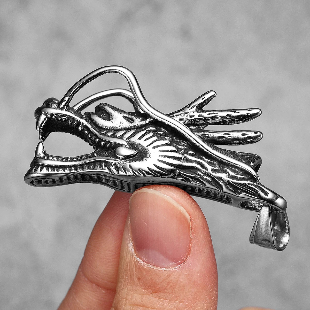 PENDRA Chinese Dragon Head Steel Necklace