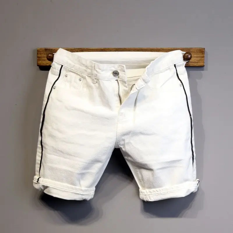 Summer Thin Luxury Designer Slim-Fit Men's Jeans Shorts Boyfriend White Color Striped Street Wear Cotton Casual Short Trousers