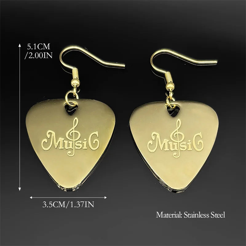 Hip Hop Guitar Pick Musical Drop Earrings for Women Stainless Steel Gold Silver Color Rock Music Earring Jewelry