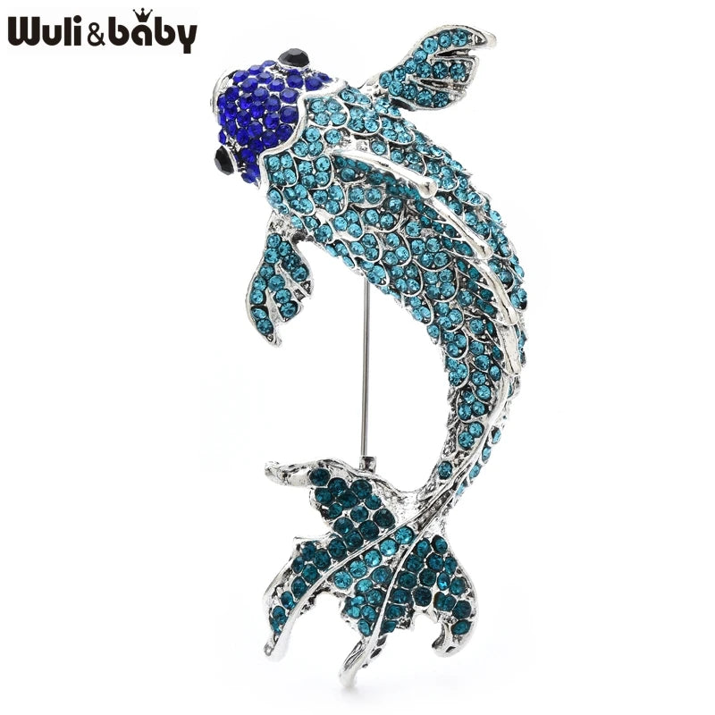 PENDRA Lucky Carp Rhinestone Fish Brooch