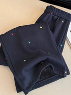 Design sense contrasting color embroidery casual pants women in winter elastic waist straight high waist wide leg pants