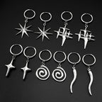 Y2K Star Swirl Earring Accessory For Egirl Boy Stainless Steel Silver Color Daily Streetwear Dark Kpop Ear Hoops Rapper Jewelry