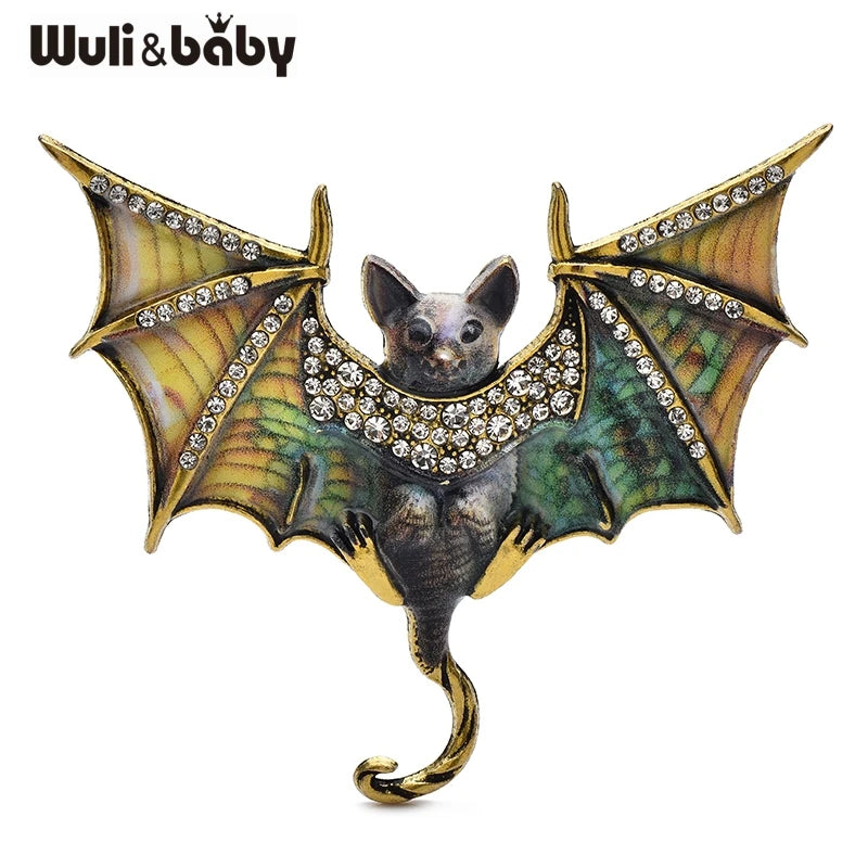 PENDRA Night Bat Enamel Rhinestone Brooch