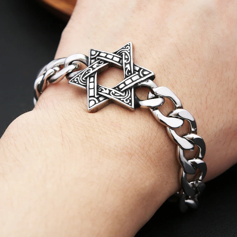 PENDRA Davidstar 316L Stainless Steel Star of David Bracelet