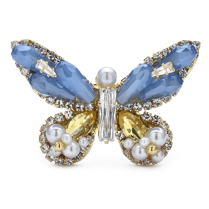 Wuli&baby Pearl 3 Colors Handmade Czech Rhinestone Butterfly Brooch Pin Quality Jewelry Accessory For Collection