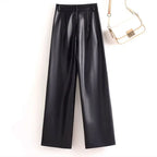 PENDRA Solid High Waist Straight PU Leather Pants
