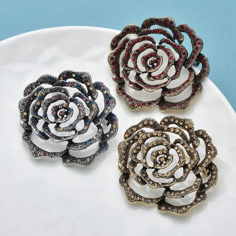 PENDRA Rosette Hollow-Out Rose Flower Brooch