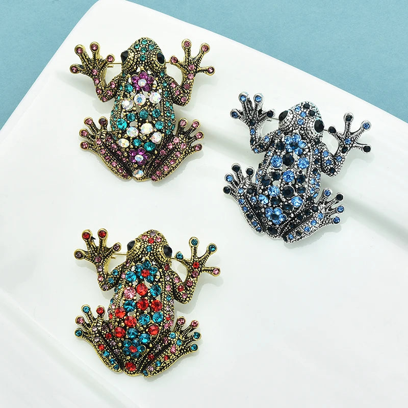 Wuli&baby Vintage Frog Brooches For Women Unisex 3-color Rhinestone Lovely Animal Party Casual Brooch Pins Gifts