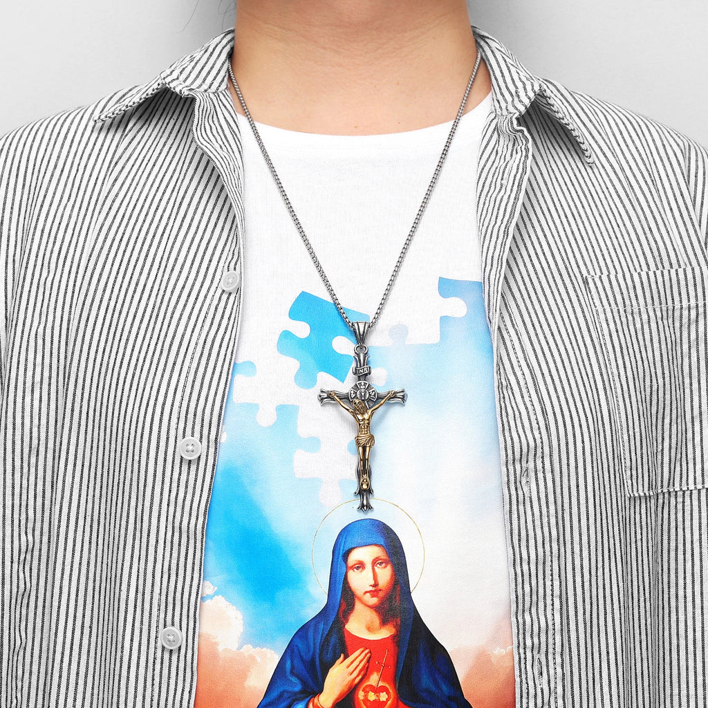PENDRA INRI Jesus Cross Steel Necklace