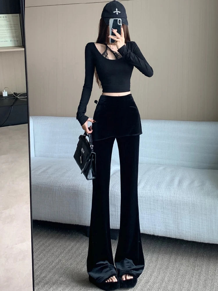 PENDRA Black Velvet Micro Pants