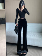 PENDRA Black Velvet Micro Pants