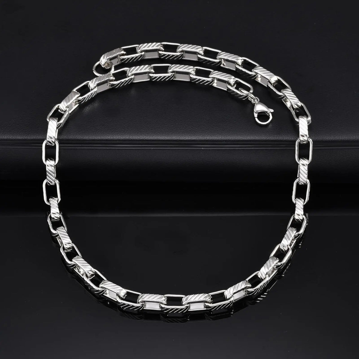 Chunky Embossed Chain Necklaces for Men Boys,Never Fade Stainless Steel Rectangle Chain Collar,Rock Punk Jewelry Gifts