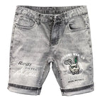 Korean Fashion Kpop Men's Casual Streetwear Boyfriend Designer Denim Shorts with Rabbit Embroidery for Summer Grey Short Jeans