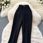 High waisted slim fit micro flared pants women in spring new design sense casual versatile solid color straight leg pants
