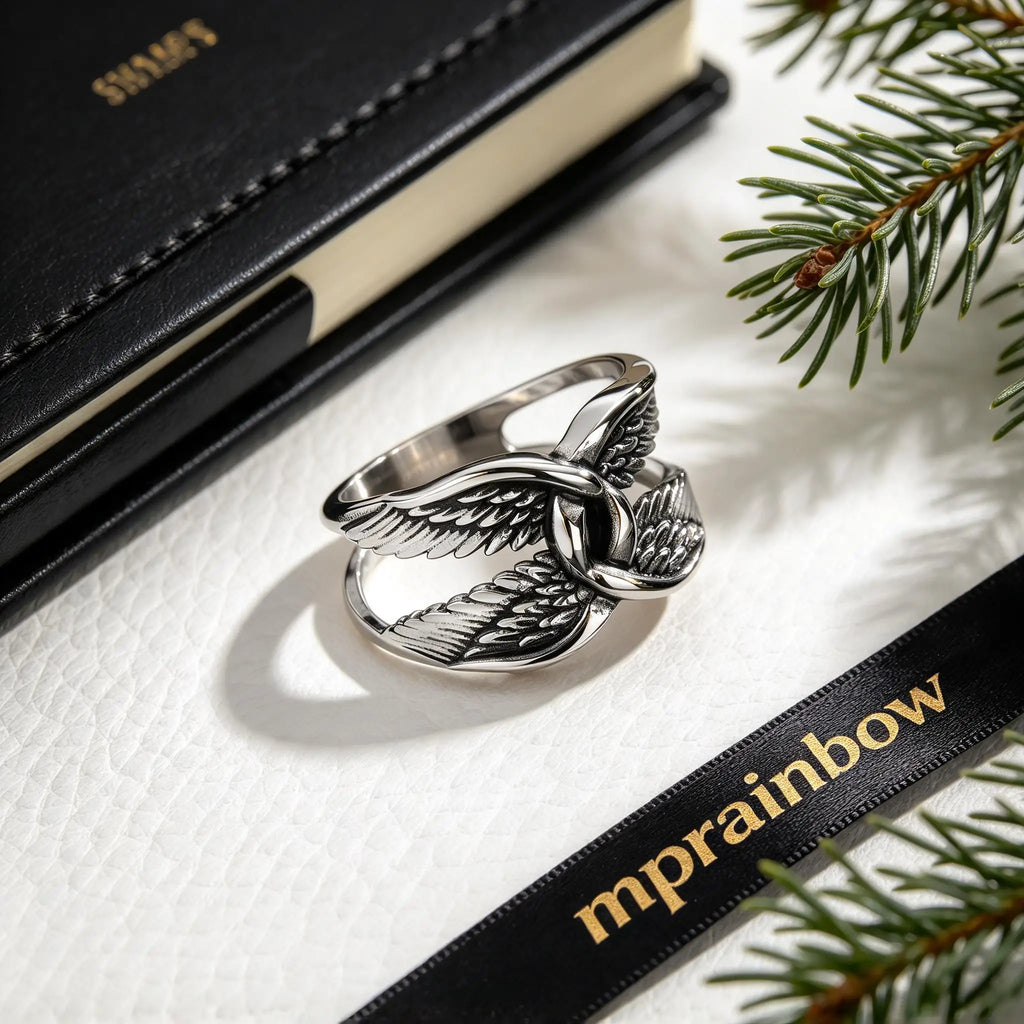 Punk Gothic Men Wings Ring,Stainless Steel Feather Band Statement Ring Signet Ring,Vintage Streetwear Trendy Jewelry Gift